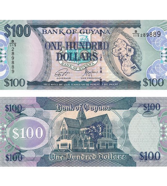 100 Dollars, Guyana, 2022, UNC 003079 фото 100 Dollars, Guyana, 2022, UNC 003079 фото
