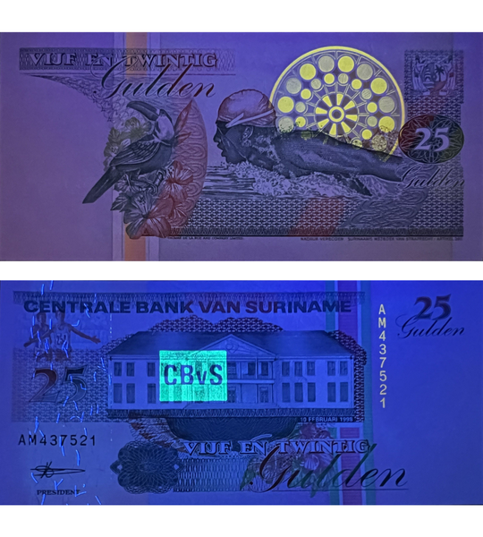 25 Gulden, Suriname, ano de 1998, UNC 005666 фото