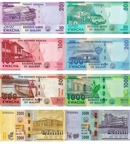 8 банкнот 20, 50, 100, 200, 500, 1000, 2000, 5000 Kwacha, Малаві, 2014 - 2021 рік, UNC 000903 фото