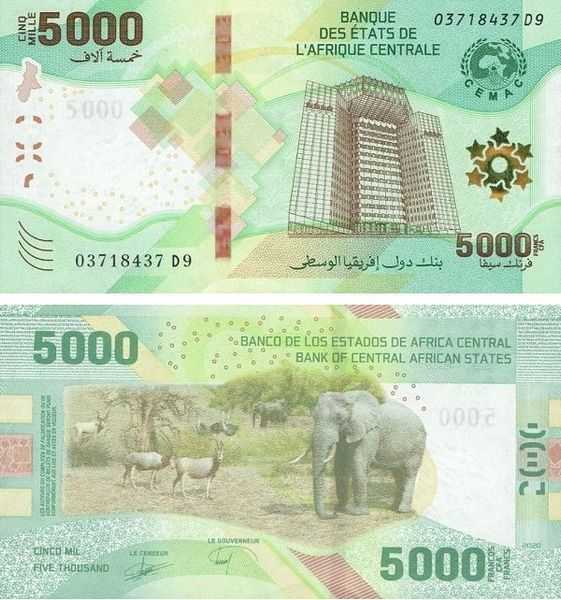 5000 Francs, Central African States, 2020 ( 2022 ), UNC
