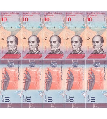 10 banknotes 10 Bolivares, Venezuela, 2018, UNC