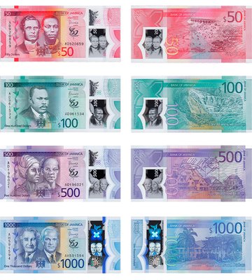 4 banknoty 50, 100, 500, 1000 Dollars, Jamajka, 2022 ( 2023 ), UNC comm. Polymer