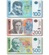 3 banknoty 100, 200, 500 dinar&oacute;w, Serbia, 2011 - 2013 rok, UNC