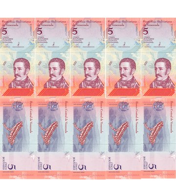 10 banknotes 5 Bolivares, Venezuela, 2018, UNC
