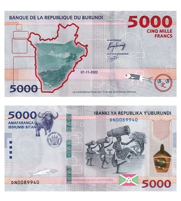 5000 Francs, Бурунді, 2022 ( 2023 ) рік, UNC 001685 фото