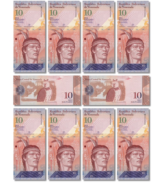 10 Banknoten 10 Bol&iacute;vares, Venezuela, Jahr 2013, UNC 005469 фото