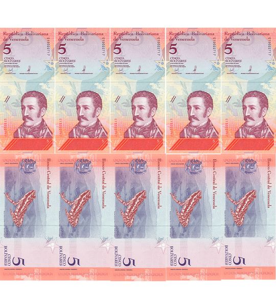 10 banknotes 5 Bolivares, Venezuela, 2018, UNC