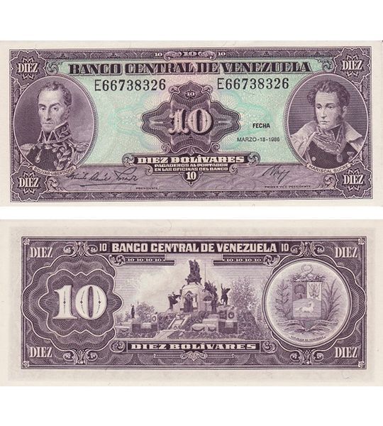 10 Bolívarów, Wenezuela, 1986, UNC
