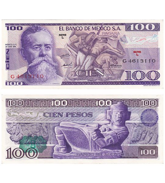 100 Pesos, Meksyk, 1974, XF / aUNC