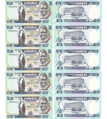 10 banknotes 10 Kwacha, Zambia, 1986 - 1988, UNC