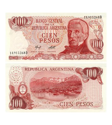 100 Pesos, Аргентина, 1976 - 1978 рік, UNC 000140 фото