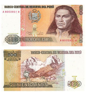 500 Intis, Перу, 1987 рік, UNC 002605 фото