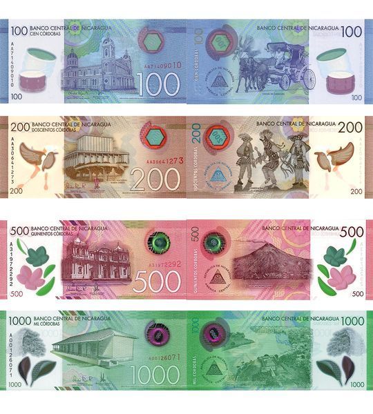 4 банкноти 100, 200, 500, 1000 Cordobas, Нікарагуа, 2014 - 2023 рік, UNC Polymer 003151 фото 4 банкноти 100, 200, 500, 1000 Cordobas, Нікарагуа, 2014 - 2023 рік, UNC Polymer 003151 фото