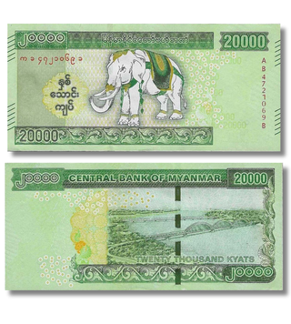 20000 kiat&oacute;w, Myanmar (Birma), 2023 rok, UNC