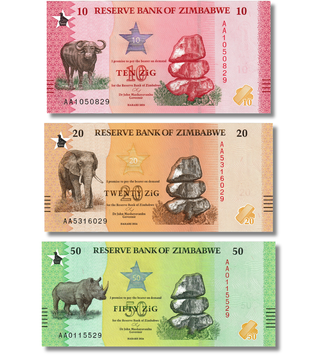 3 банкноти 10, 20, 50 ZiG, Зімбабве, 2026 рік, UNC 005121 фото
