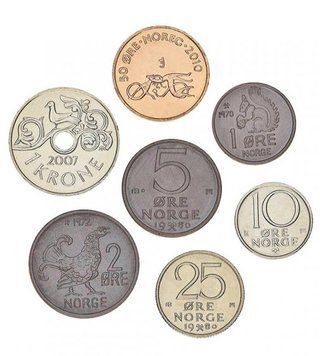 7 عملات 1, 2, 5, 10, 25, 50 Ore 1 Krone, النرويج، 1972 - 2010، UNC 004074 фото