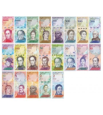 21 banknotes - Bolivares, Venezuela, UNC