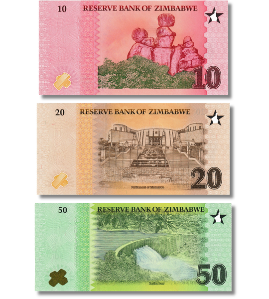 3 банкноти 10, 20, 50 ZiG, Зімбабве, 2026 рік, UNC 005121 фото