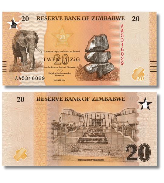 3 банкноти 10, 20, 50 ZiG, Зімбабве, 2026 рік, UNC 005121 фото