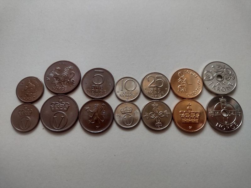 7 枚硬币 1, 2, 5, 10, 25, 50 欧雷 1 克朗, 挪威, 1972 - 2010 年, UNC 004074 фото 7 枚硬币 1, 2, 5, 10, 25, 50 欧雷 1 克朗, 挪威, 1972 - 2010 年, UNC 004074 фото