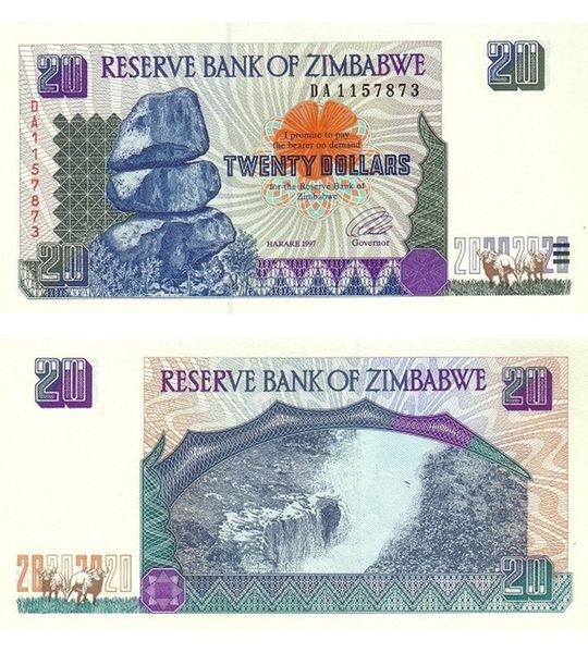 20 dolarów, Zimbabwe, 1997 rok, UNC