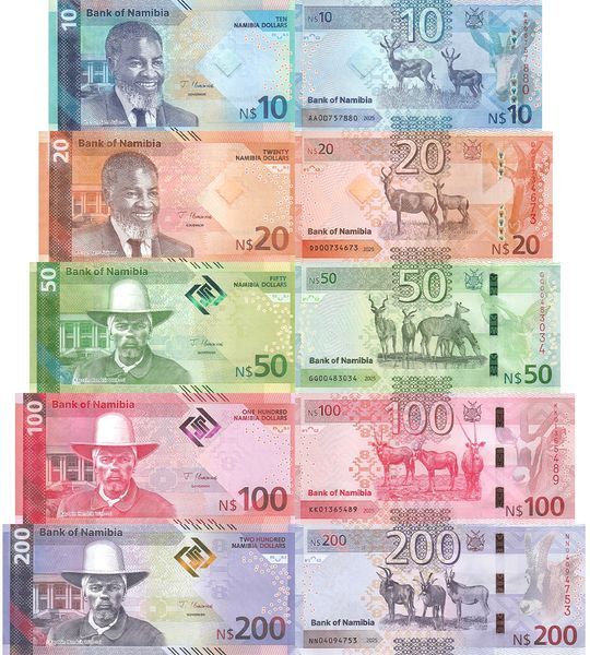 Lot (5 billets) de 10, 20, 50, 100, 200 Dollars, Namibie, 2025, en qualité UNC 004277 фото Lot (5 billets) de 10, 20, 50, 100, 200 Dollars, Namibie, 2025, en qualité UNC 004277 фото
