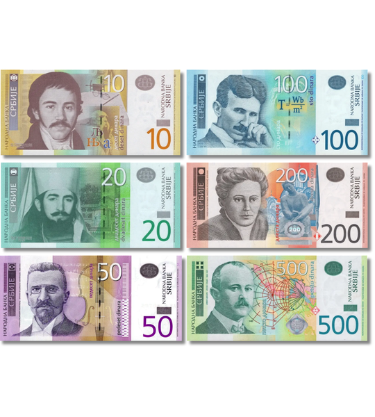 6 banknot&oacute;w 10, 20, 50, 100, 200, 500 dinar&oacute;w, Serbia, 2011 - 2013 rok, UNC