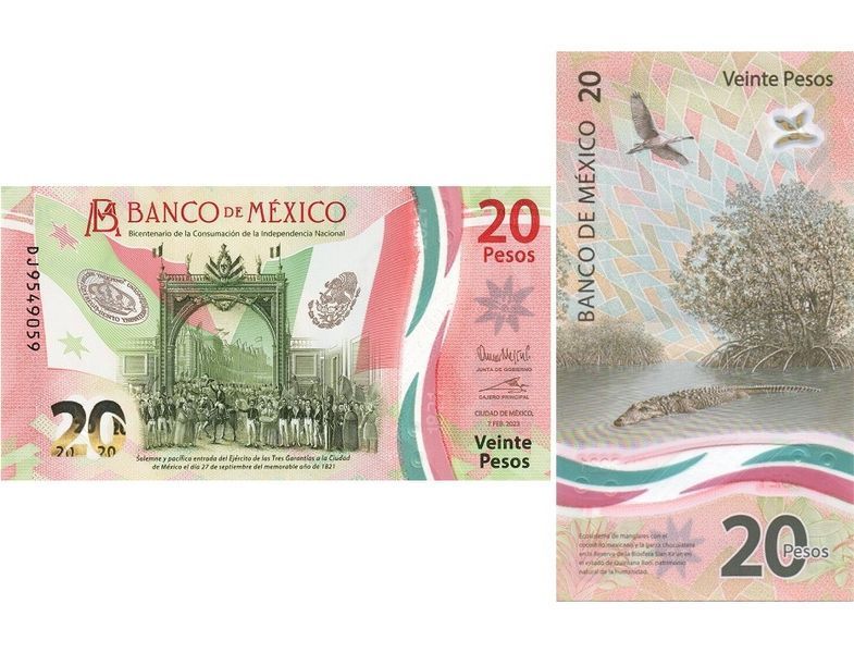 20 Pesos, Mexiko, 2022 / 2023, UNC Polymer 004227 фото 20 Pesos, Mexiko, 2022 / 2023, UNC Polymer 004227 фото