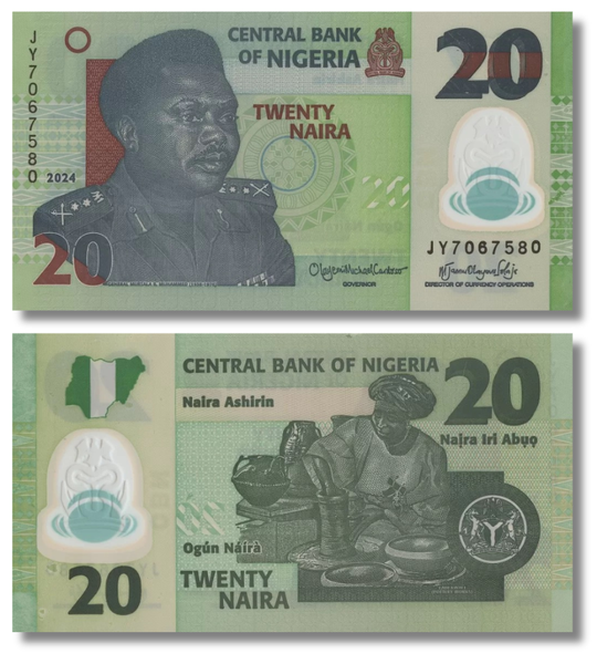 10 banconote 20 Naira, Nigeria, 2024, UNC Polimero 004407 фото 10 banconote 20 Naira, Nigeria, 2024, UNC Polimero 004407 фото