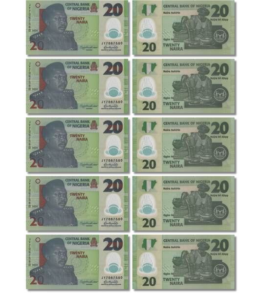 10 banconote 20 Naira, Nigeria, 2024, UNC Polimero 004407 фото 10 banconote 20 Naira, Nigeria, 2024, UNC Polimero 004407 фото