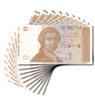 10 billets 1 Dinar, Croatie, 1991, UNC 004805 фото