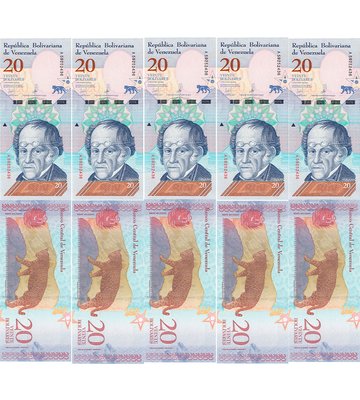 10 banknotes 20 Bolivares, Venezuela, 2018, UNC