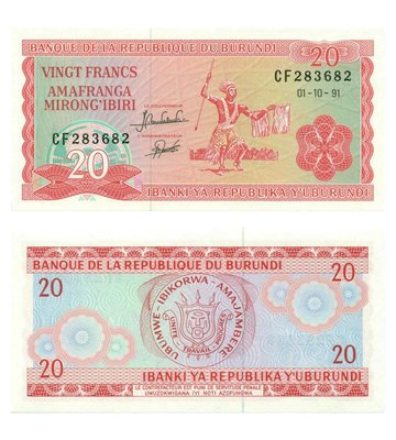 20 Francs, Бурунді, 1991 рік, UNC 002193 фото