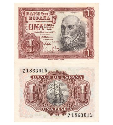 1 Peseta, Іспанія, 1953 рік, UNC 001490 фото