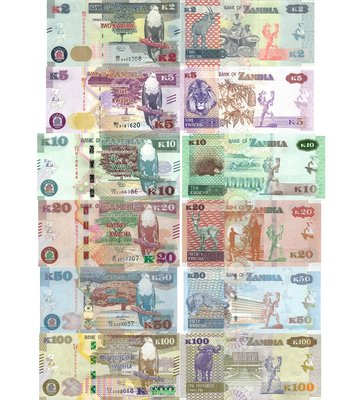 6 банкнот 2, 5, 10, 20, 50, 100 Kwacha, Замбія, 2012 - 2022, UNC 003135 фото