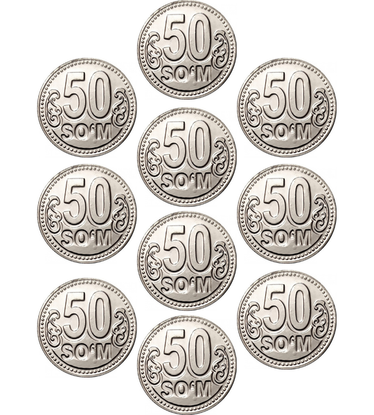 Zestaw 10 monet 50 Sum, Uzbekistan, 2018 rok, UNC
