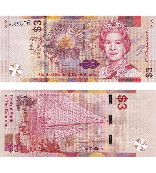 3 Dollars, Bahamas, 2019, UNC 003432 фото 3 Dollars, Bahamas, 2019, UNC 003432 фото