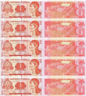 10 банкнот 1 Lempira, Гондурас, 2014 рік, UNC 001111 фото