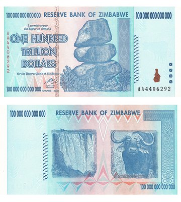 100000000000000 Dollars, Зімбабве, 2008 рік, UNC 003136 фото