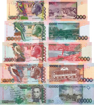 5 банкнот 5000, 10000, 20000, 50000, 100000 Dobras, Сан-Томе і Прінсіпі, 2013 рік, UNC 002537 фото