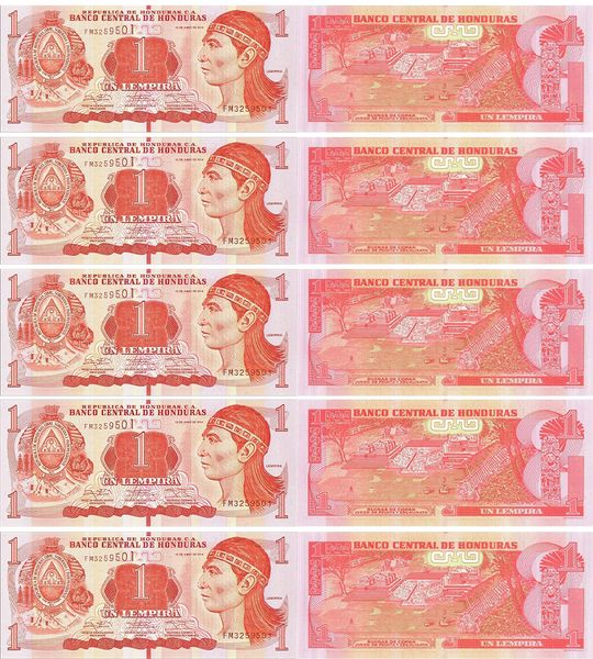 10 банкнот 1 Lempira, Гондурас, 2014 рік, UNC 001111 фото