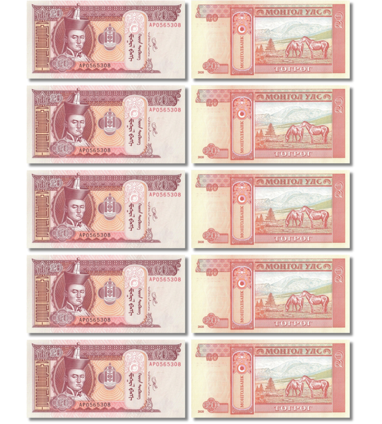 10 банкнот 20 Togrog, Монголія, 2020 рік, UNC 000911 фото 10 банкнот 20 Togrog, Монголія, 2020 рік, UNC 000911 фото