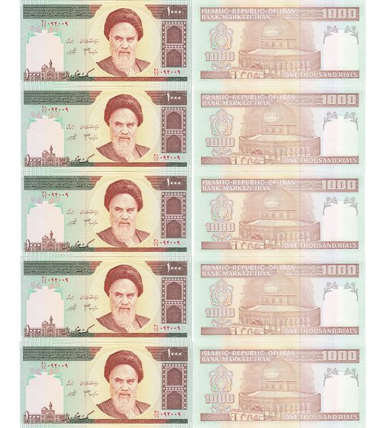 10 банкнот 1000 Rials, Іран, UNC 001392 фото