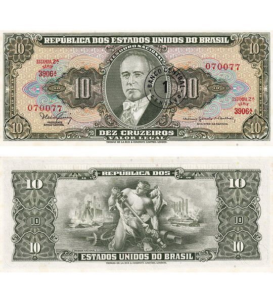 10 Cruzeiros on 1 Centavo, Бразилія, 1967 рік, аUNC 003930 фото 10 Cruzeiros on 1 Centavo, Бразилія, 1967 рік, аUNC 003930 фото
