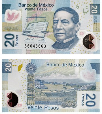 20 Pesos, Мексика, 2017 рік, UNC Polymer 002789 фото
