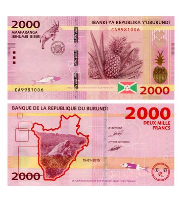 2000 Francs, Бурунді, 2015 рік, UNC 001643 фото