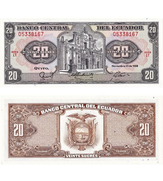 20 Sucres, Ecuador, 1988, UNC 004907 фото 20 Sucres, Ecuador, 1988, UNC 004907 фото