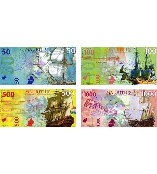Zestaw 4 banknotów: 50, 100, 500, 1000 Guldenów, Mauritius, 2016 rok, UNC