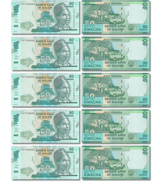 10 أوراق نقدية من فئة 50 كواشا، مالاوي، 2020، غير متداولة 000865 фото