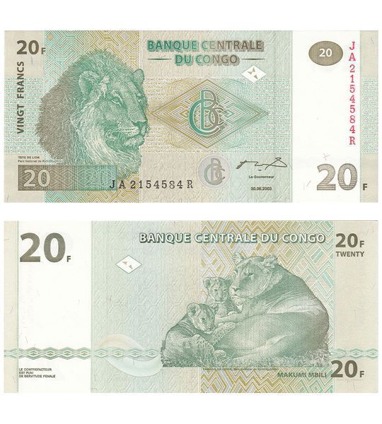 20 Francs, Конго, 2003 рік, UNC 002841 фото 20 Francs, Конго, 2003 рік, UNC 002841 фото